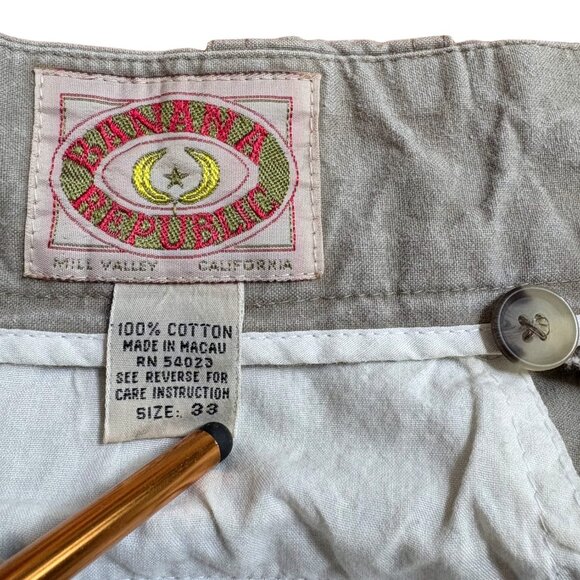 80s Banana Republic Convertible Zip-Off Pants Shorts Men's Safari Cargo Khaki 33 - Picture 7 of 11